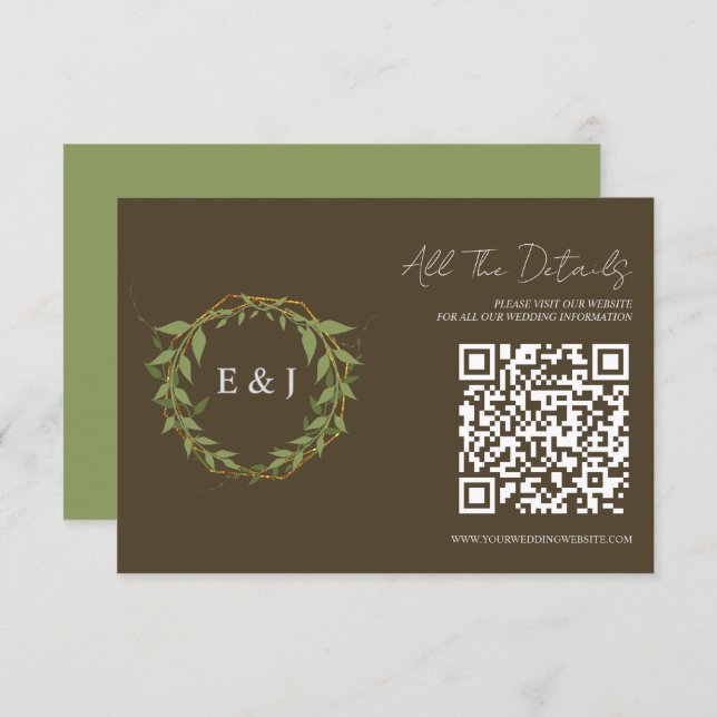 Botanical Wreath Earth Tone Wedding Details Begleitkarte (Vorne/Hinten)
