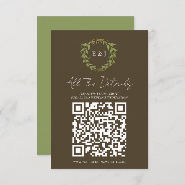 Botanical Wreath Earth Tone Wedding Details Begleitkarte (Vorne/Hinten)