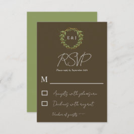Botanical Wreath Earth Tone Wedding RSVP Karte