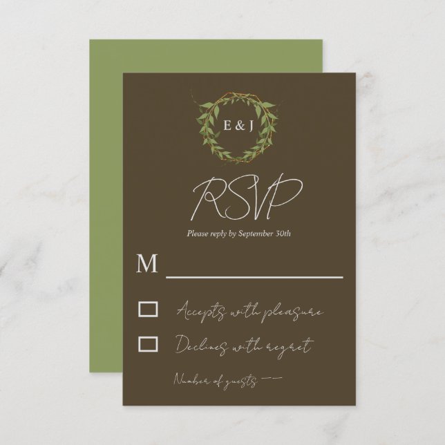Botanical Wreath Earth Tone Wedding RSVP Karte (Vorne/Hinten)