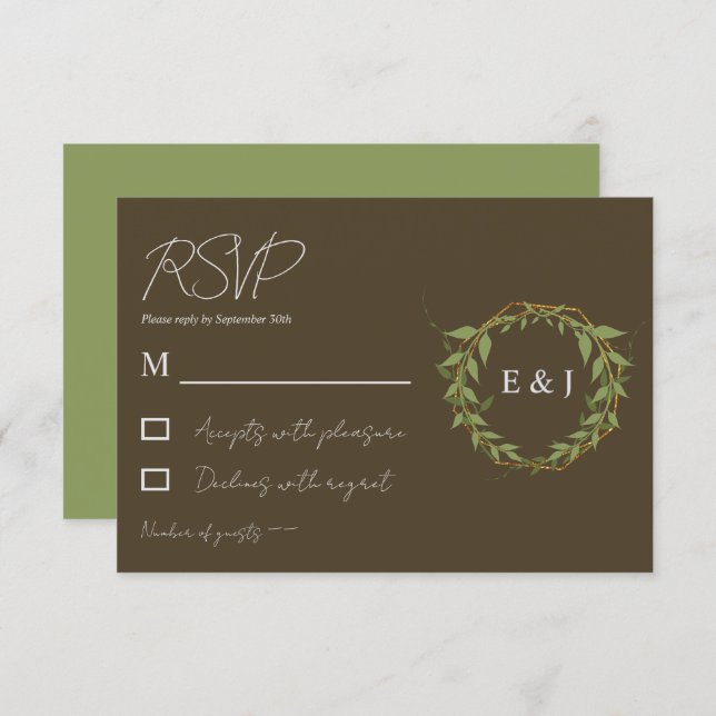 Botanical Wreath Earth Tone Wedding RSVP Karte (Vorne/Hinten)