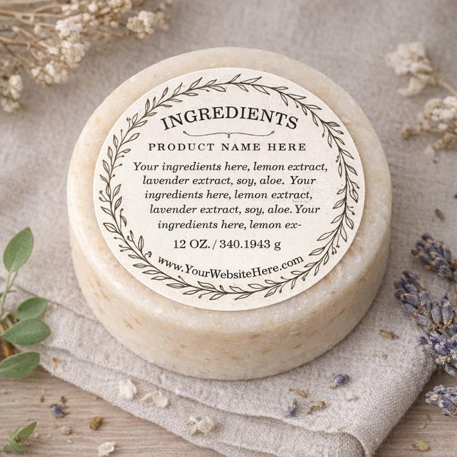 Botanical Wreath Ingredients Product Label Runder Aufkleber (Botanical Wreath Ingredients Product Label)