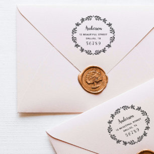 Botanical Wreath Name Return Address Greenery Permastempel