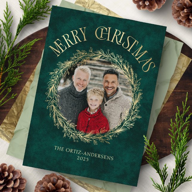 Botanical Wreath Photo Christmas Card Feiertagskarte (Von Creator hochgeladen)