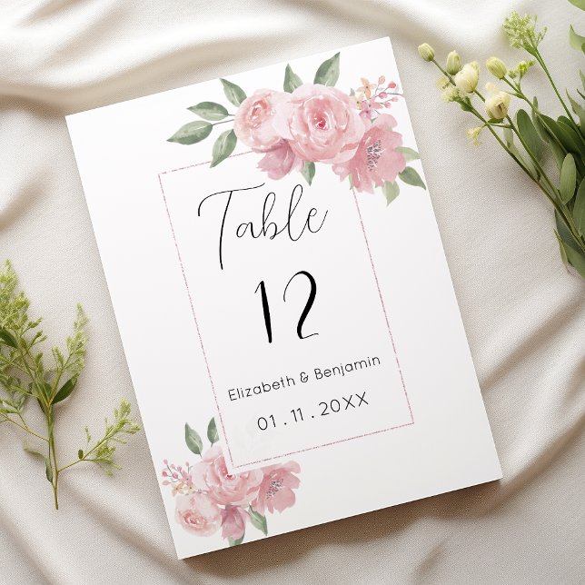 Botanicale Aquarellbilder Rosa Blume Tischnummern (Watercolor botanicals pink flowers Table Numbers)