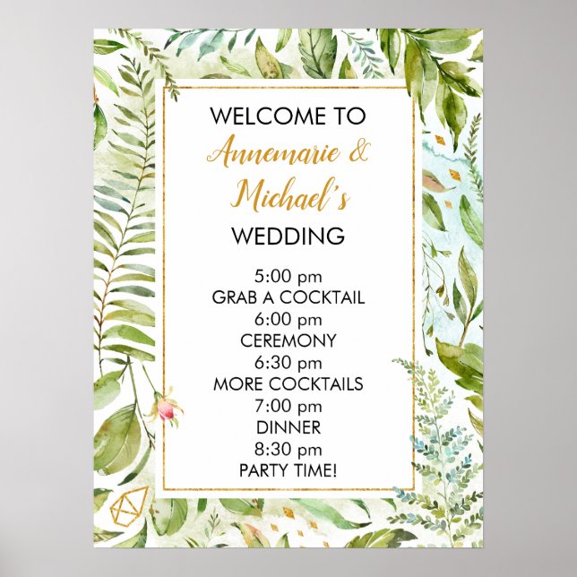 Botanicals Crystals Wedding Zeremonie Begrüßungsze Poster (Vorne)