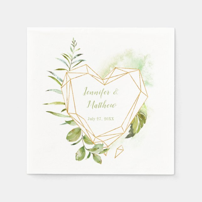 Botanicals Gold Heart Geometric Shape Empfang Serviette (Vorderseite)