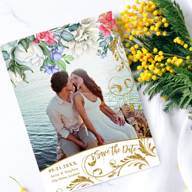 Botanicals Imitate Gold Glitzer Wirbel Save the Da Einladung (Von Creator hochgeladen)