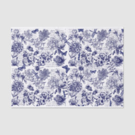 Botanicals in blau mit Skriptdecoupage Seidenpapier