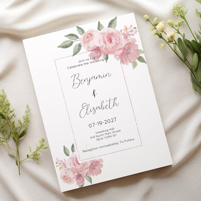 Botanicals pastellrosa Blumenzehen Einladung (Watercolor botanicals pastel pink floral Wedding )