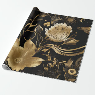 Botanicals Schwarz & Gold: Blätenopulenz Geschenkpapier