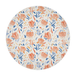 Botanik linocut baroque: floraler nahtloser Hinter Schneidebrett