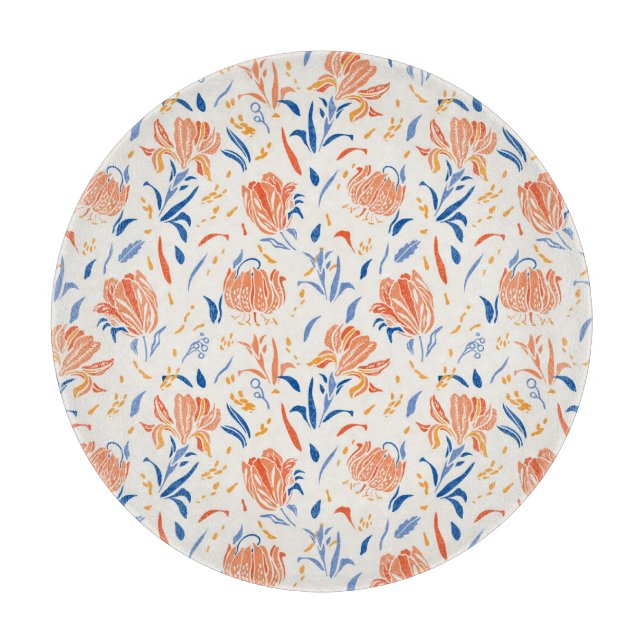 Botanik linocut baroque: floraler nahtloser Hinter Schneidebrett (Vorderseite)