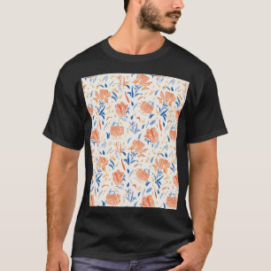 Botanik linocut baroque: floraler nahtloser Hinter T-Shirt