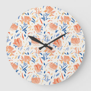 Botanik-Linolschnitt barock: florales nahtloses Hi Große Wanduhr