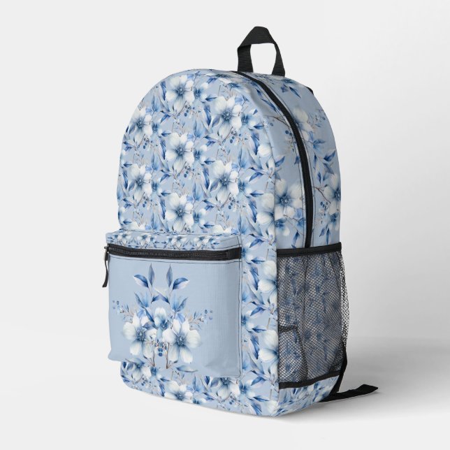 Botanisch blaue Blume bedruckter Rucksack schneide (Rückseitige Ecke Rechts)