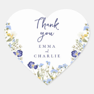 Botanisch-blaue Wildblumen Rustikale Hochzeit Herz-Aufkleber
