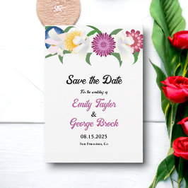 Botanisch-blaugelbe Lila Rose Blumenzehen Save The Date