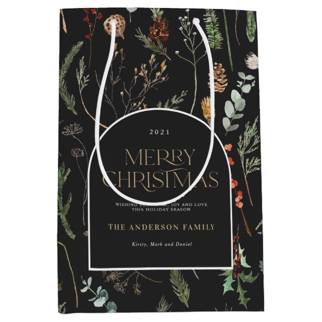 Botanisch-blumengeschmückte Weihnachtsbogenfolie Mittlere Geschenktüte (Vorderseite)