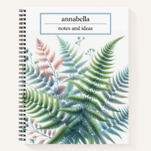 Botanisch Bunte Farnblätter Aquarell Notizbuch