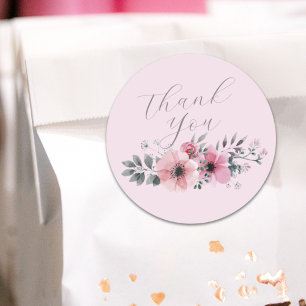 Botanisch chic florale graue rosa Blume Danke Runder Aufkleber