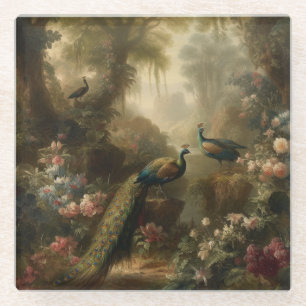 Botanisch: drei Pfauen im englischen Garten Glasuntersetzer