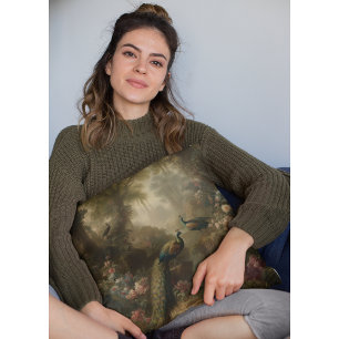 Botanisch: drei Pfauen im englischen Garten Kissen