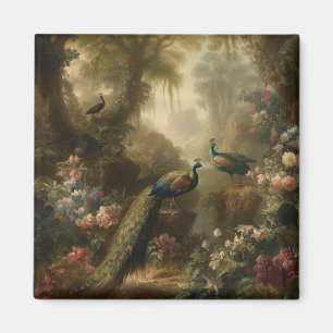 Botanisch: drei Pfauen im englischen Garten Magnet