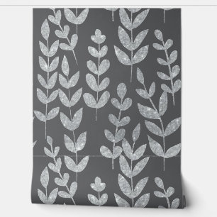 Botanisch dunkle Aquamarine Blätter Reben Braun Be Tapete