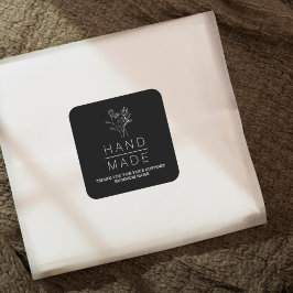 Botanisch einfach schwarz Minimalistisch handgefer Quadratischer Aufkleber