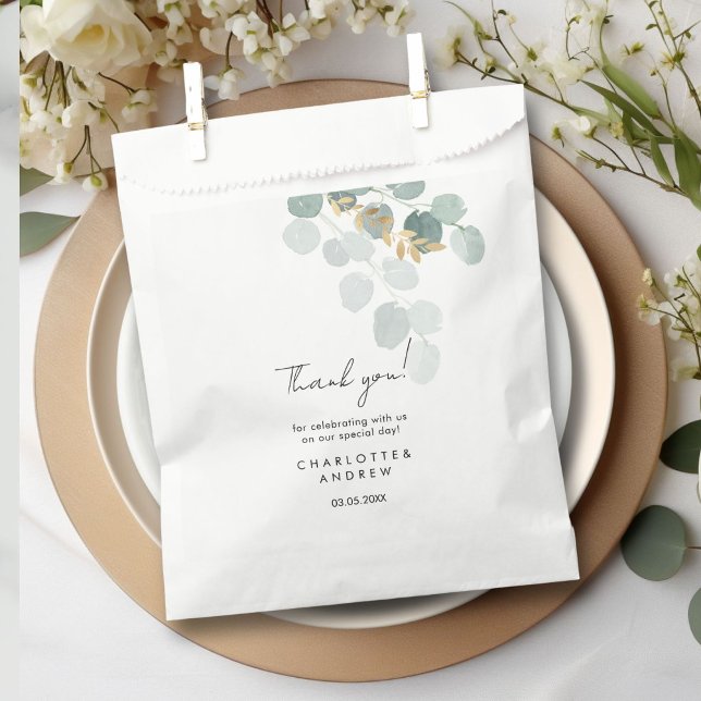 Botanisch, elegant, Handschrift Geschenktütchen (Botanical, elegant, handwriting wedding, favor bag with your names, date and text.)