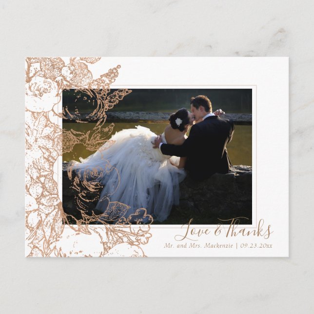 Botanisch elegant | Kupfer Floral Foto Vielen Dank Postkarte (Vorderseite)