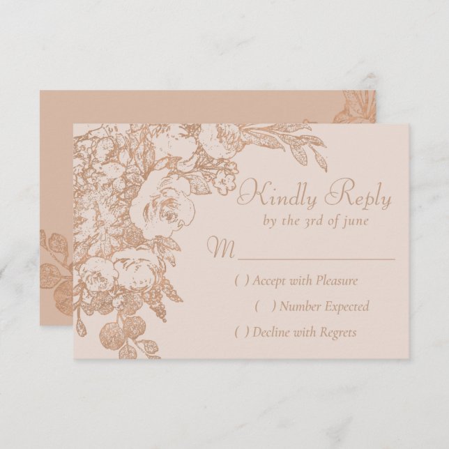 Botanisch elegant | Kupfer Rose Gold ausgefeilt RSVP Karte (Vorne/Hinten)