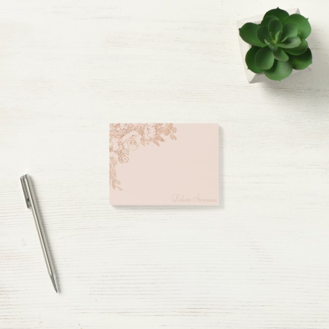 Botanisch elegant | Kupfer Rose Gold Floral Custom Post-it Klebezettel (Büro)