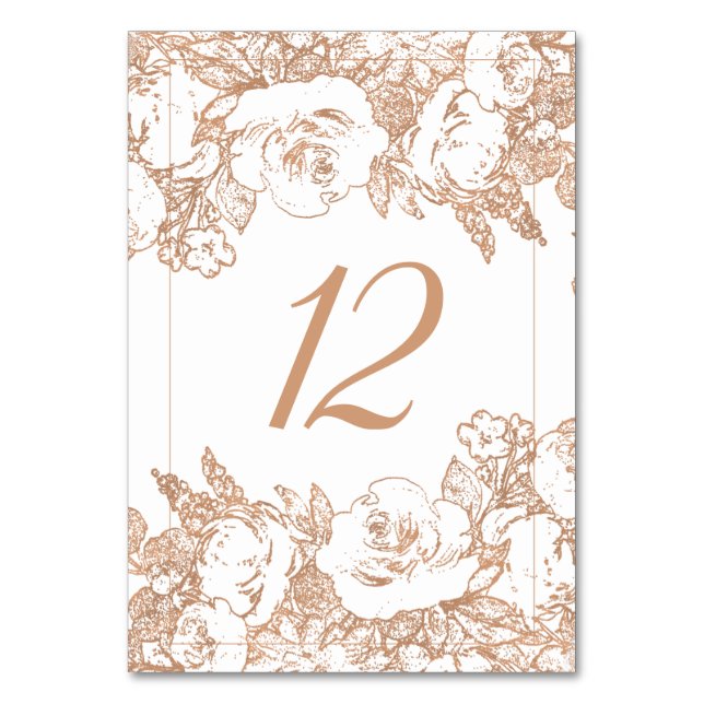 Botanisch elegant | Kupfer Rose Gold Floral Tischnummer (Vorderseite)