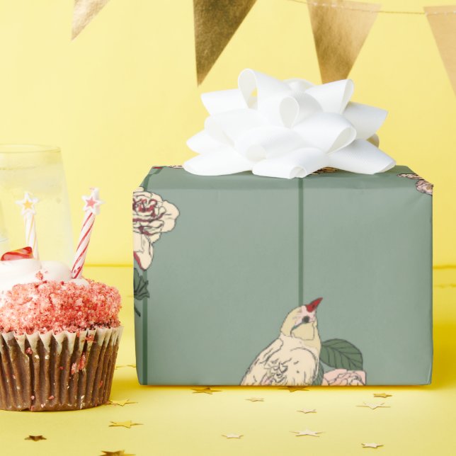 Botanisch elegant mit Cremvögeln und Blume Geschenkpapier (Geburtstagsparty)