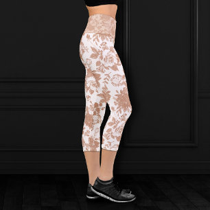 Botanisch elegant   Rosa Rose Gold Floral Capri Leggings