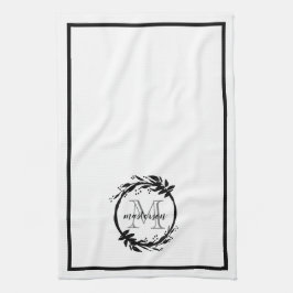 Botanisch elegante Schwarz-Weiß-Monogramm-Familie Geschirrtuch