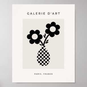 Botanisch Floral Schwarz und Beige Poster