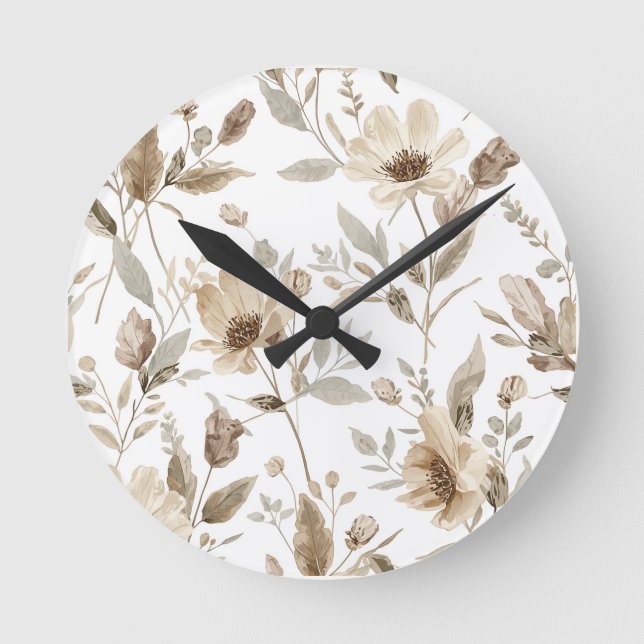 Botanisch gemusterte Wanduhr | Florale Uhr  (Vorderseite)