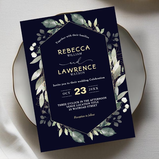 Botanisch geometrisch grüne Rahmen Hochzeit Einlad Einladung (Von Creator hochgeladen)