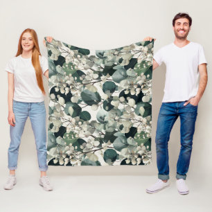 Botanisch Grün Eukalyptus Weiße Blumengestaltung Fleecedecke