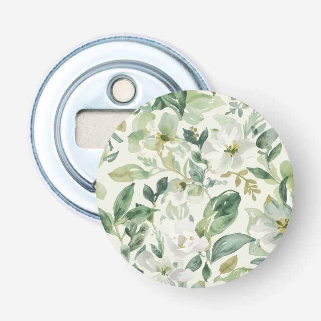 Botanisch Grün Wasserfarbe Florale Blätter Natur  Flaschenöffner (Vorderseite)