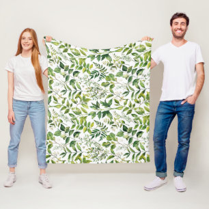 Botanisch grüne Blätter Fleecedecke