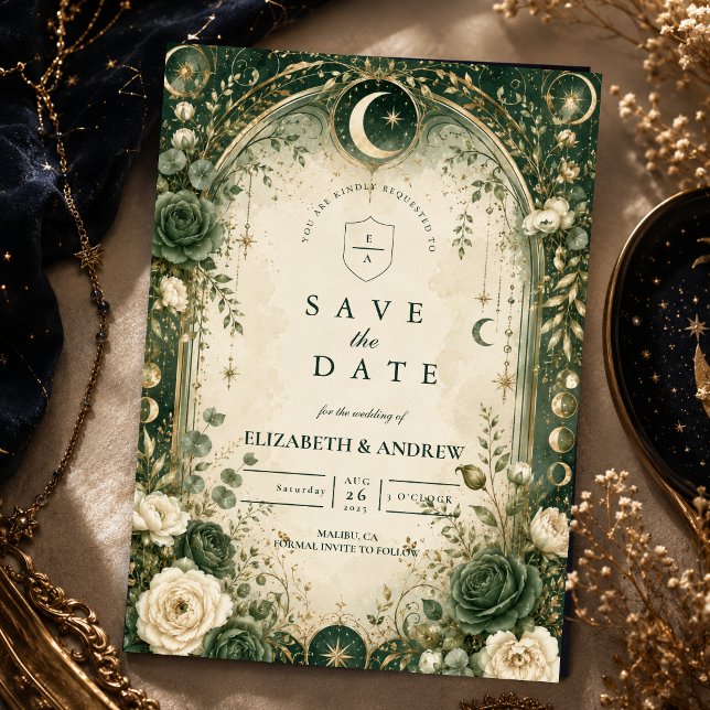 Botanisch grüne himmlische Hochzeit Save The Date (Von Creator hochgeladen)