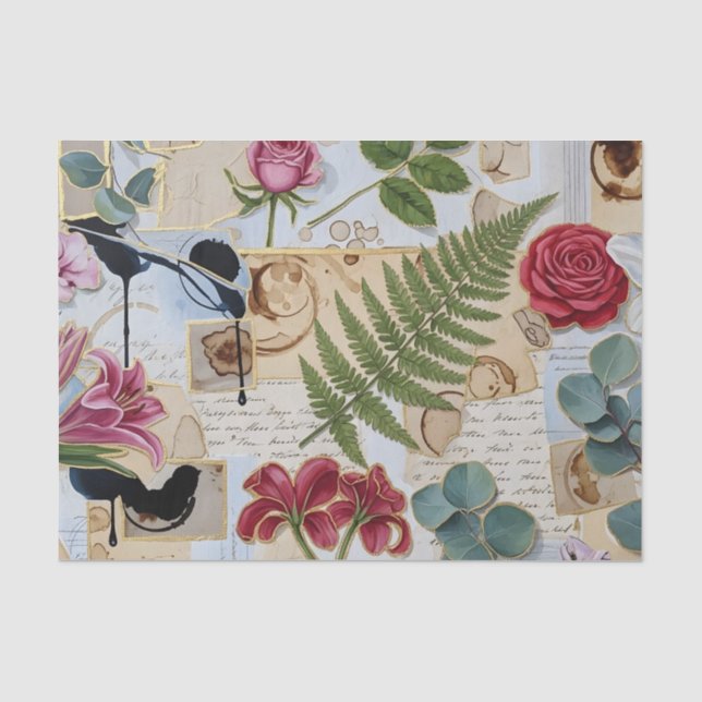 Botanisch-handwerkliche Collage-Gewebe Seidenpapier (Vorderseite)