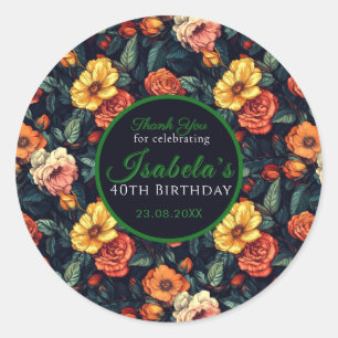 Botanisch inspirierte Rose Floral 70. Geburtstag Runder Aufkleber