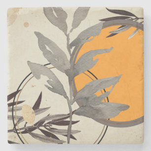 Botanisch-künstlerische Wasserfarbe   Orange & Gr Steinuntersetzer