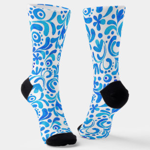 Botanisch lebendiges Blau und Weiß Socken