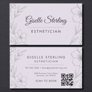 Botanisch Lila Flieder QR Code Esthetikerin Floral Visitenkarte